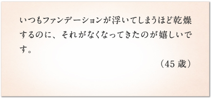 乾燥による顔のくすみが全体的に明るくなったように感じます。