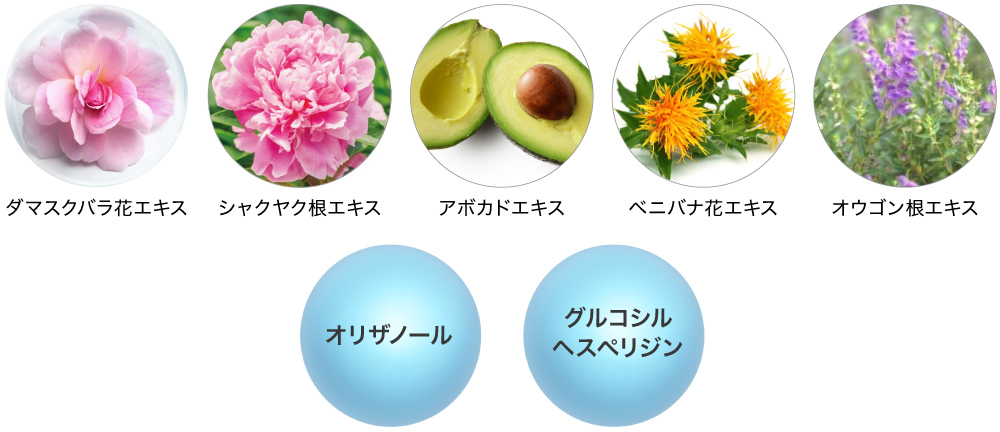 5つの植物エキスと2つの美容成分
